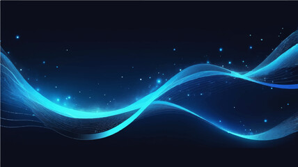 Abstract blue light wave pattern with glowing stars for futuristic space design



