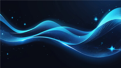 Abstract blue light wave pattern with glowing stars for futuristic space design


