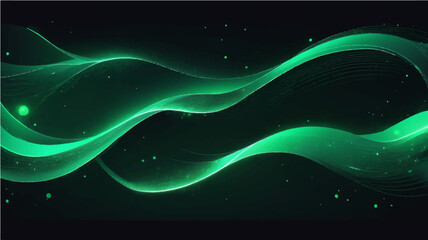 Abstract green light wave pattern with glowing stars for futuristic space design


