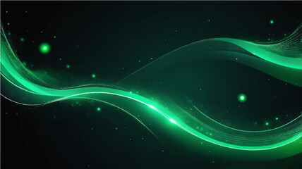 Abstract green light wave pattern with glowing stars for futuristic space design


