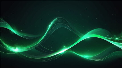 Abstract green light wave pattern with glowing stars for futuristic space design


