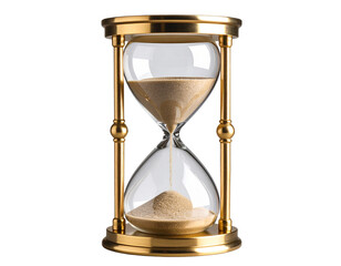 Realistic hourglass showing time running, isolated on a transparent background