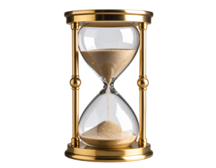 Realistic hourglass showing time running, isolated on a transparent background