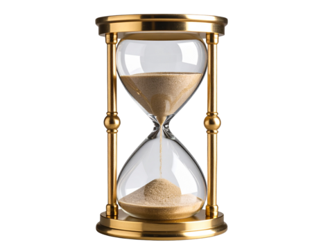 Realistic hourglass showing time running, isolated on a transparent background