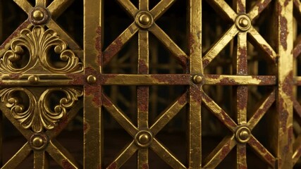 Ornate aged metallic gate with embellishments - Powered by Adobe