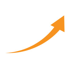 Orange arrow curving upwards indicating growth and progress against a white background