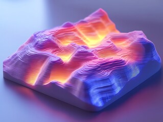 Abstract Topographic Mountain Map with Glowing Contours