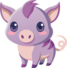 Cartoon Purple Piglet Character Vector