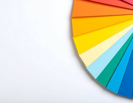 Color palette guide with rainbow swatches and design samples on white background