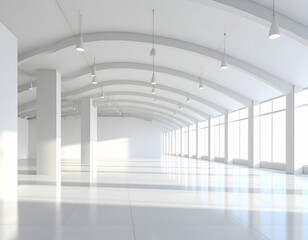 Fototapeta premium Modern interior corridor in a public building with empty hallway and glass design