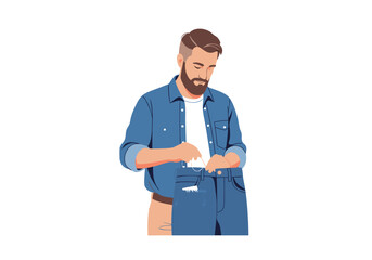 Vector SVG Illustration of Man with Beard in Blue Denim Outfit in Modern Flat Style for Digital Media