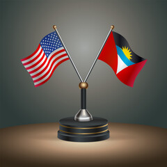 United States (USA) relations and Antigua and Barbuda table flag with gradient color background
