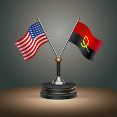 United States (USA) relations and Angola table flag with gradient color background