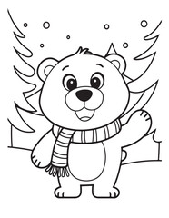 Fototapeta premium Cute kawaii Christmas Coloring Pages For Kids, Christmas illustration, Vectors line art, printable coloring pages, Christmas elements, winter, Christmas holiday