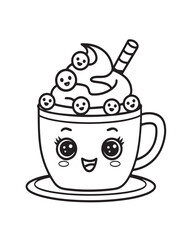 Cute kawaii Christmas Coloring Pages For Kids, Christmas illustration, Vectors line art, printable coloring pages, Christmas elements, winter, Christmas holiday