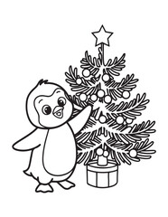 Cute kawaii Christmas Coloring Pages For Kids, Christmas illustration, Vectors line art, printable coloring pages, Christmas elements, winter, Christmas holiday