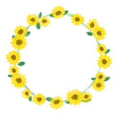 夏カワイイ・ひまわりの装飾フレーム素材イラスト