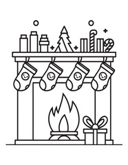 Obraz premium Cute kawaii Christmas Coloring Pages For Kids, Christmas illustration, Vectors line art, printable coloring pages, Christmas elements, winter, Christmas holiday