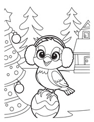 Cute kawaii Christmas Coloring Pages For Kids, Christmas illustration, Vectors line art, printable coloring pages, Christmas elements, winter, Christmas holiday