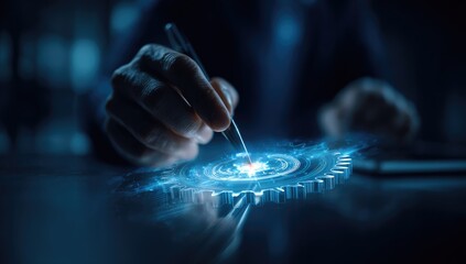 Close-up of hand manipulating digital gear