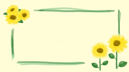 夏カワイイ・ひまわりの装飾フレーム素材イラスト