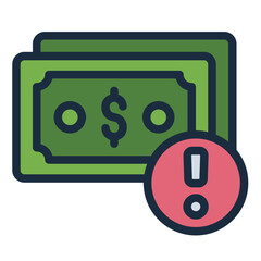 warning money filled line icon for illegal transaction context