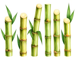Obraz premium Watercolor illustration of sugarcane stalks