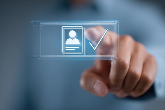 Hand touches digital profile checkmark