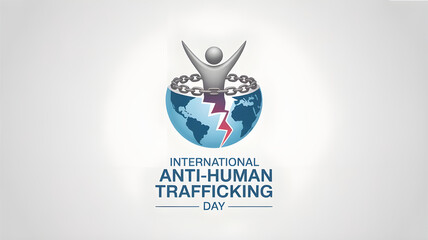 Symbolic artwork commemorates International Anti Human Trafficking Day with globe and freed figure.