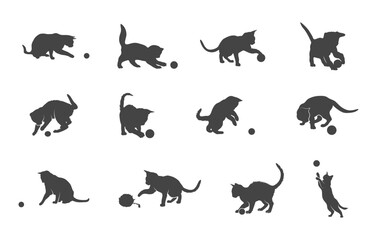 Cat playing with ball silhouette, Cat playing with ball svg, Cat svg, Cat playing svg, Cat playing silhouette, Kitten playing svg.