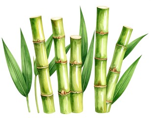 Obraz premium Watercolor sugar cane stalks and leaves