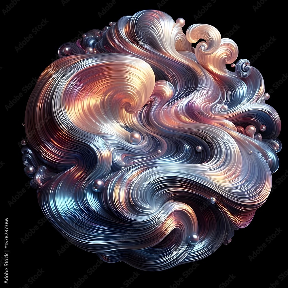 Leinwandbilder a mesmerizing sphere of metallic waves interweaving with shiny spheres, creating an abstract iridesc