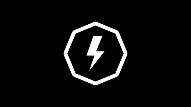 White Lightning Bolt or Charging Icon Enclosed in a Heptagon Frame Symbolism