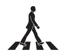 Pedestrian crossing icon – man walking on crosswalk vector silhouette.