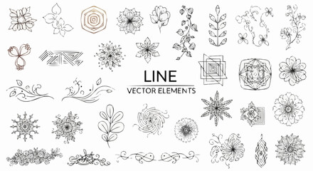 Line Floral Vector Illustrations – Minimal Botanical Design Set for Logos and Prints