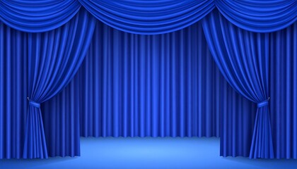 舞台のカーテン　生成AI 　青色のカーテン