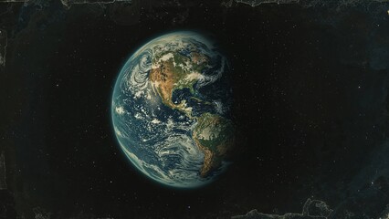 Earth from Space, Stellar ViewHigh-resolution image of Earth from space, featuring stars and nighttime view of Earth's continents