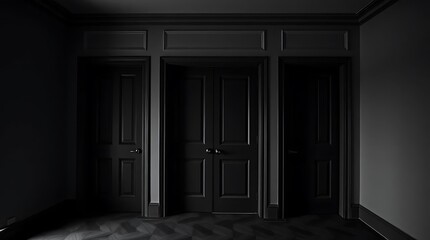 Architectural Interior Featuring Three Dark Doors in a Modern Minimalist Design