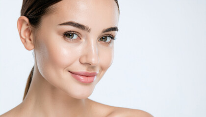 Obraz premium Close-up of an elegant portrait of a woman on isolated white background.