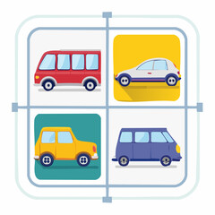 Colorful automobiles display showcases various vehicle types