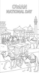 Fototapeta premium Oman national day camels and traditional carts isolated on transparent background