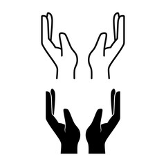 Two hands palm up or  protecting hands icon vector on white background