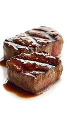 French Teppanyaki, Steak, Caramel, Food Photography, Studio Lighting, Depth of Field, Super HD, White Background

