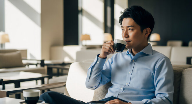 Businessman Relaxing During Coffee Break