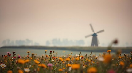 dutch windmill in the morning