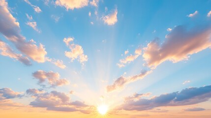 Fototapeta premium A breathtaking sunrise with vibrant rays illuminating the sky, creating a peaceful and tranquil atmosphere.