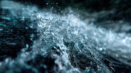 Digital Data Flow Binary Code Water Splash Technology Cyber Liquid