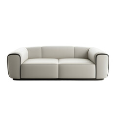 Fototapeta premium Modern off white leather sofa with black trim and plush cushions isolated on transparent background