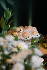 elegant handmade sweets for event, floral-style candy arrangement, artisan treats with delicate...