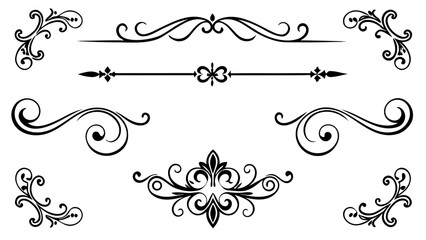 Collection of elegant black vintage ornamental dividers and corner accents